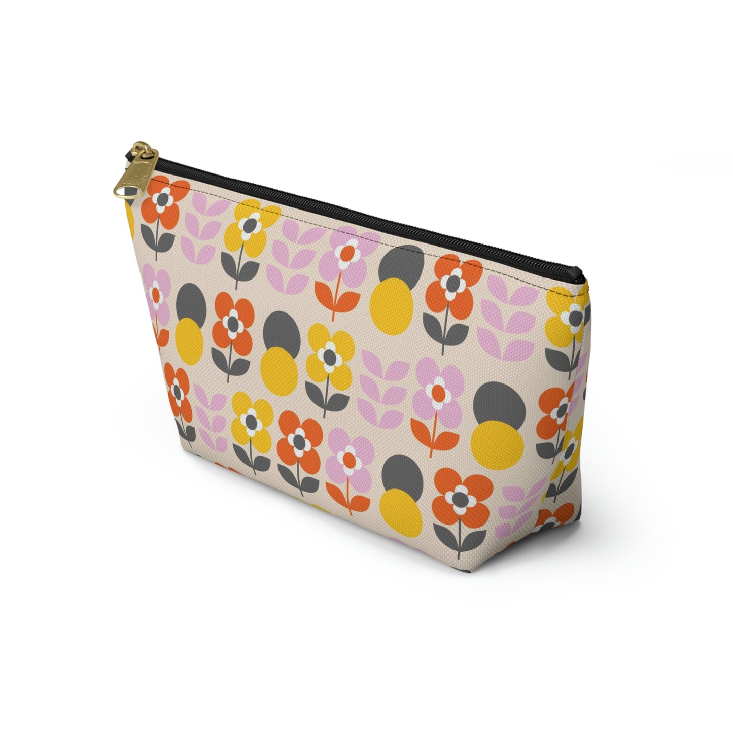 Yellow Gray Pink & Orange Retro Accessory Pouch with T-bottom - BowsAndArtsDesigns