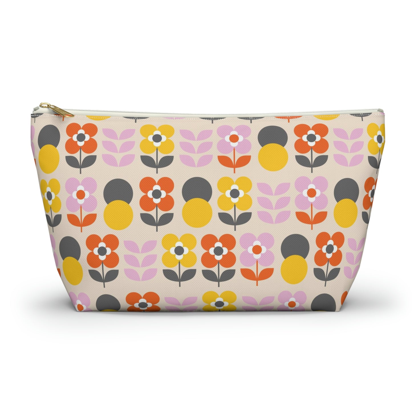 Yellow Gray Pink & Orange Retro Accessory Pouch with T-bottom - BowsAndArtsDesigns