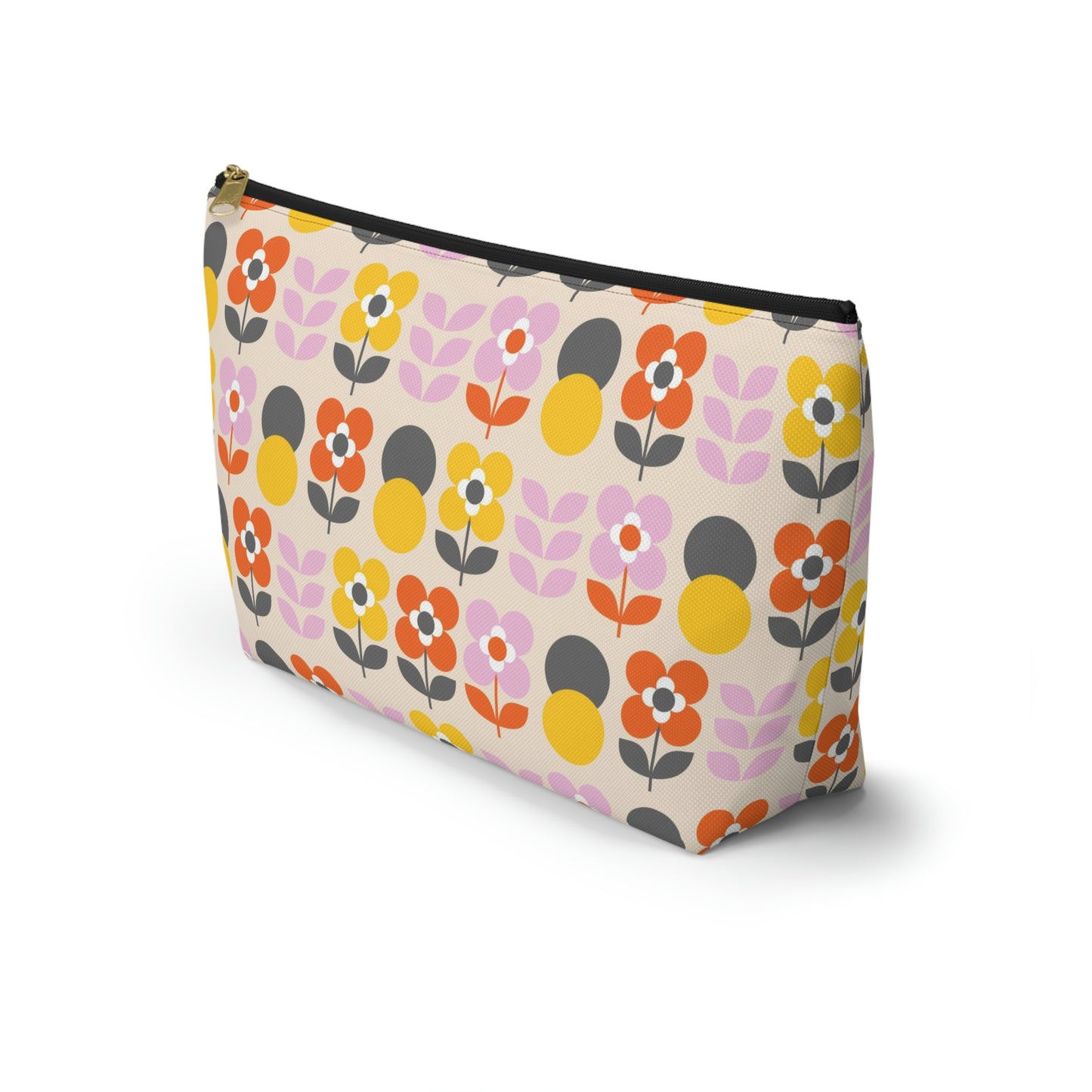 Yellow Gray Pink & Orange Retro Accessory Pouch with T-bottom - BowsAndArtsDesigns
