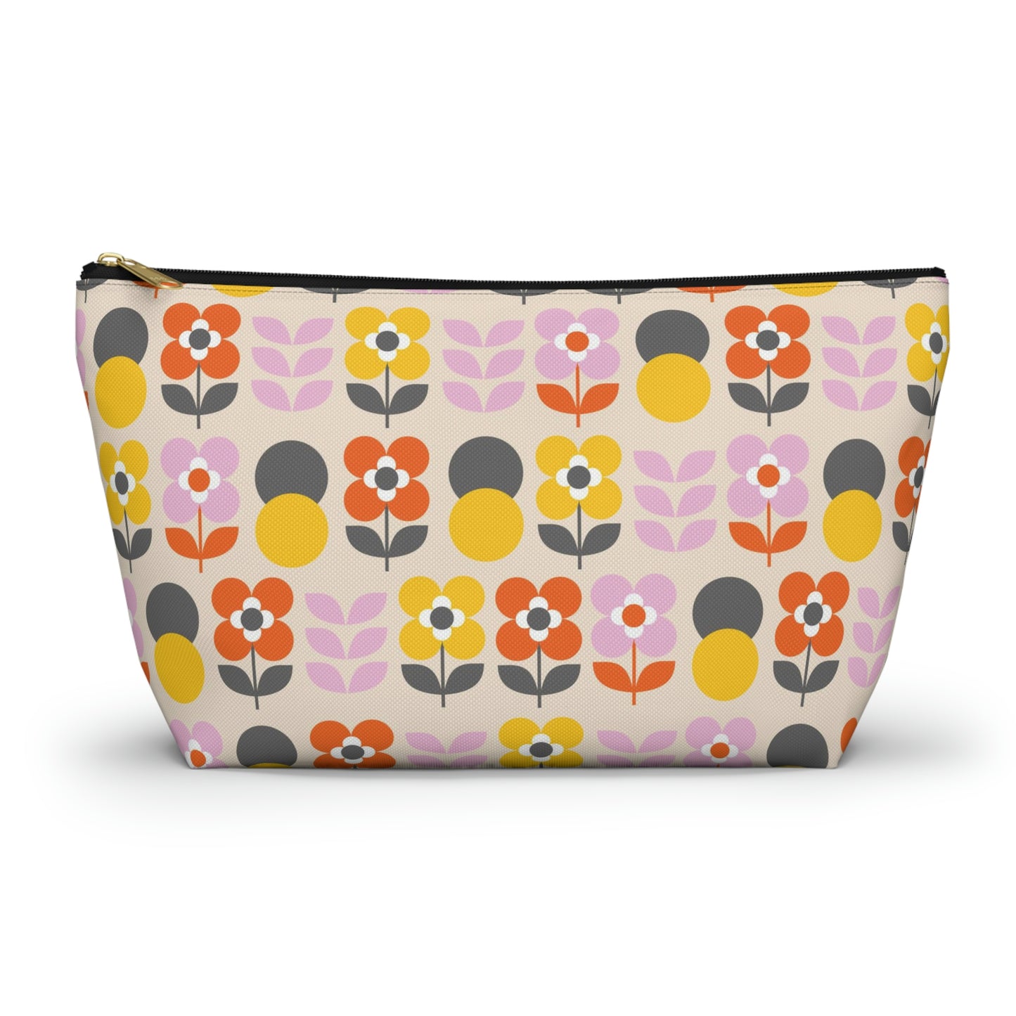 Yellow Gray Pink & Orange Retro Accessory Pouch with T-bottom - BowsAndArtsDesigns