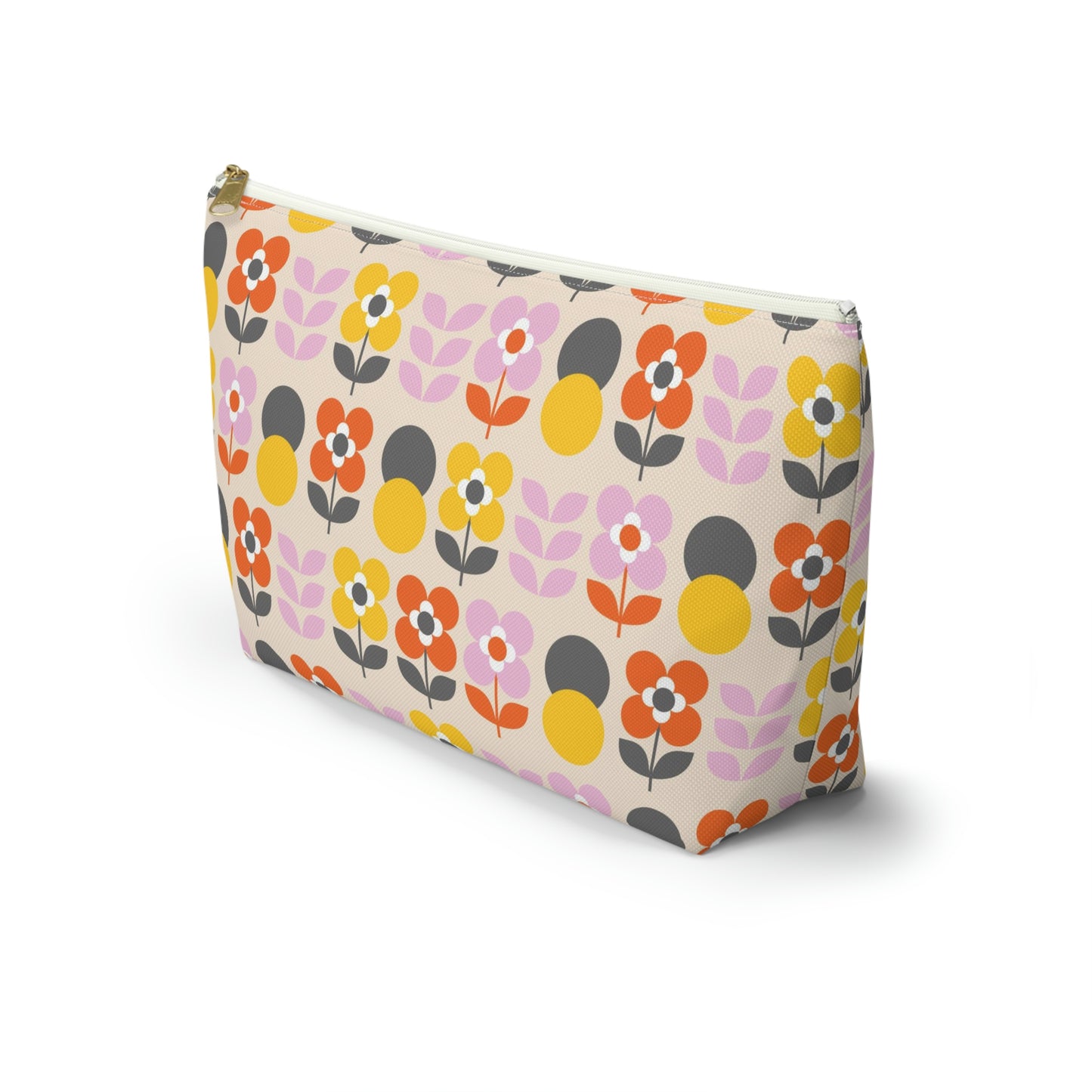 Yellow Gray Pink & Orange Retro Accessory Pouch with T-bottom - BowsAndArtsDesigns
