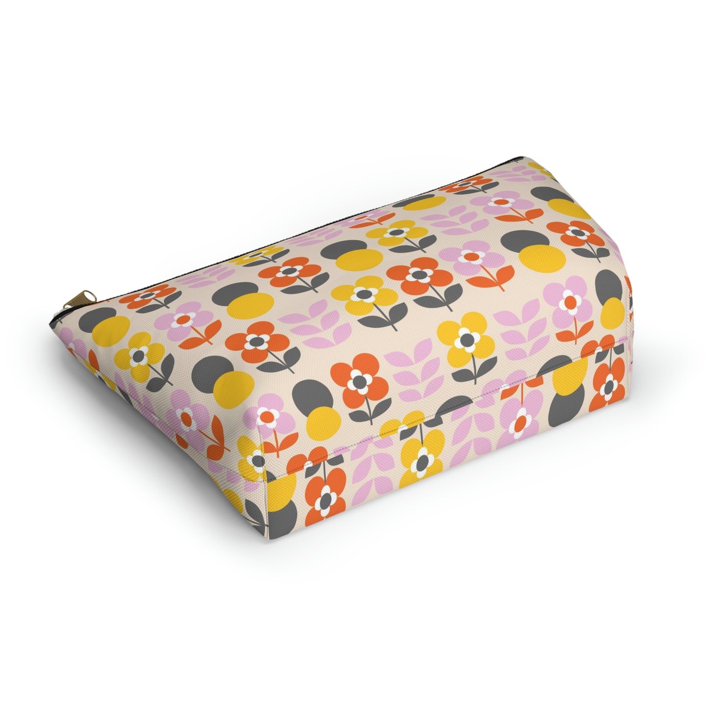 Yellow Gray Pink & Orange Retro Accessory Pouch with T-bottom - BowsAndArtsDesigns