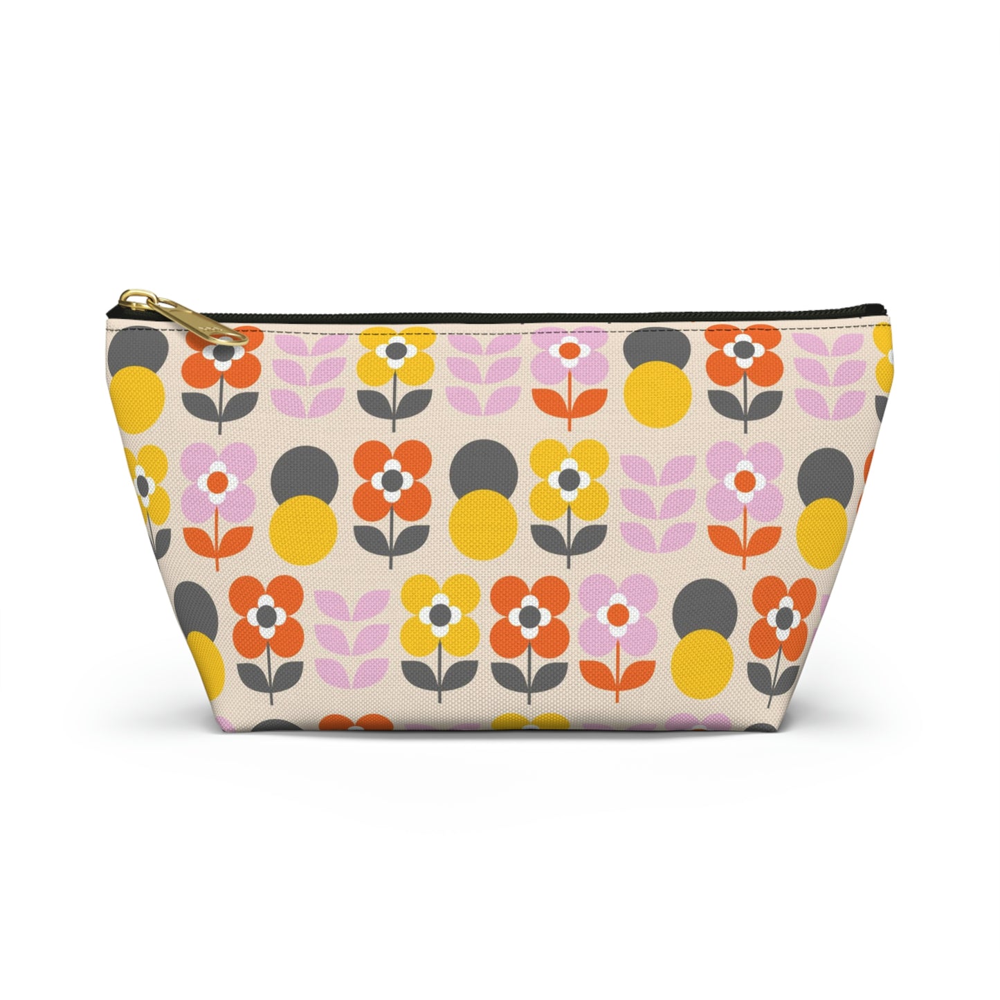 Yellow Gray Pink & Orange Retro Accessory Pouch with T-bottom - BowsAndArtsDesigns