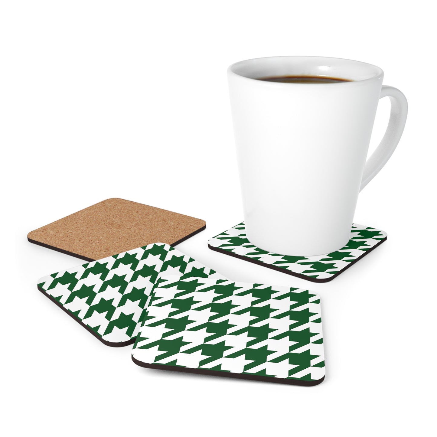 Green & White Houndstooth Coaster Set
