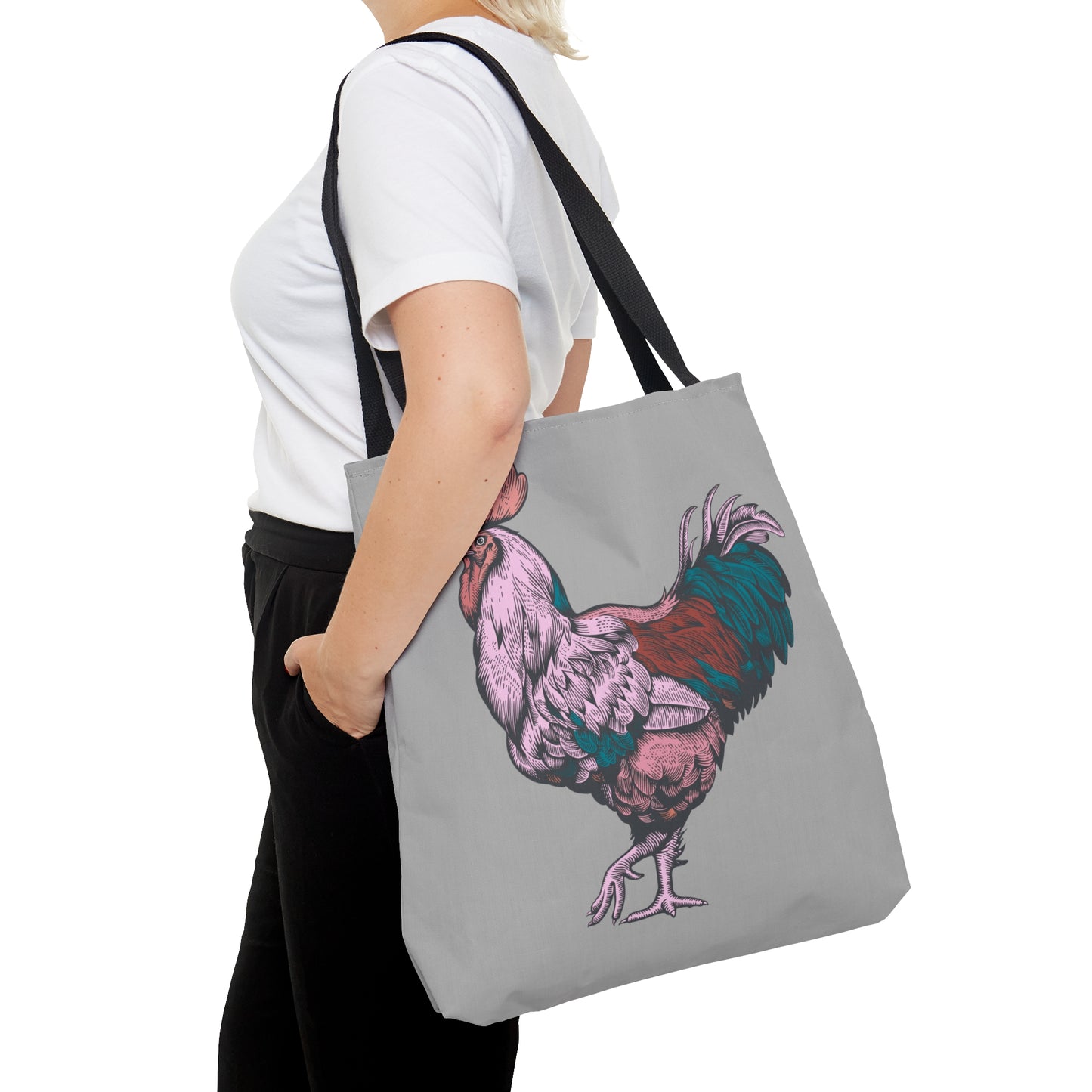 Pink & Turquoise Rooster Gamecock Canvas Tote Bag