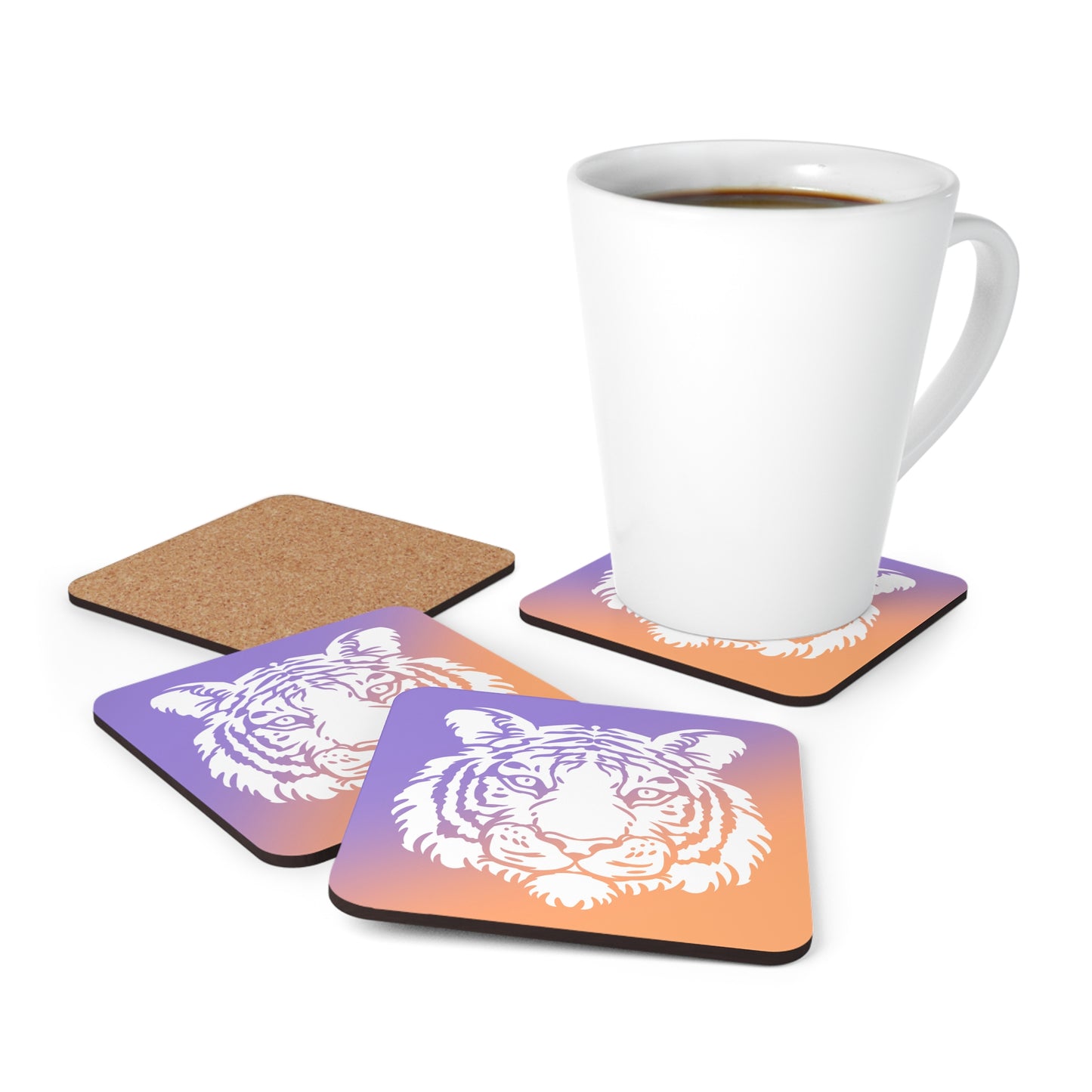 Purple & Orange Gradient Tiger Coaster Set