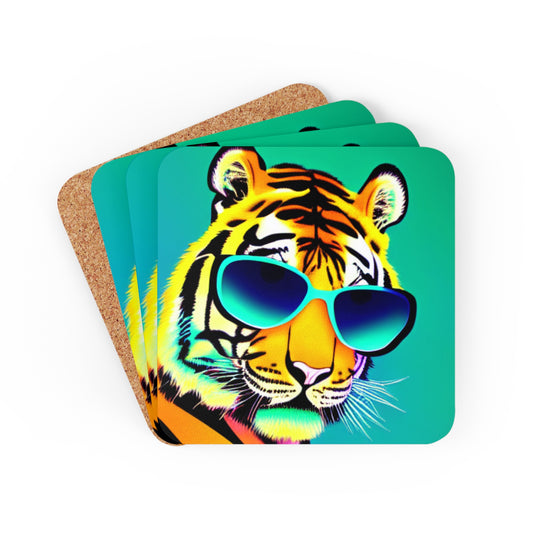 Neon & Teal Tiger Sunnies Coaster Set