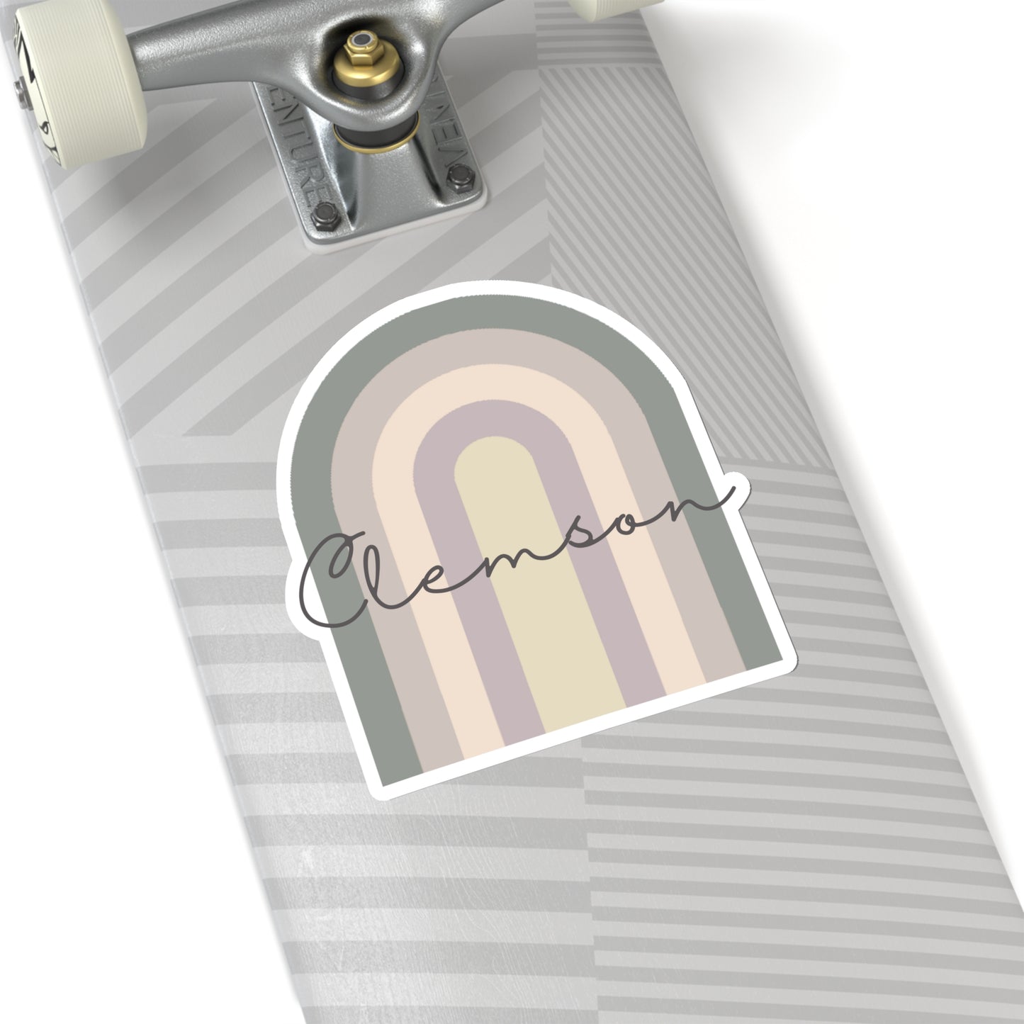 Clemson Gray Tone Retro Rainbow Kiss-Cut Sticker