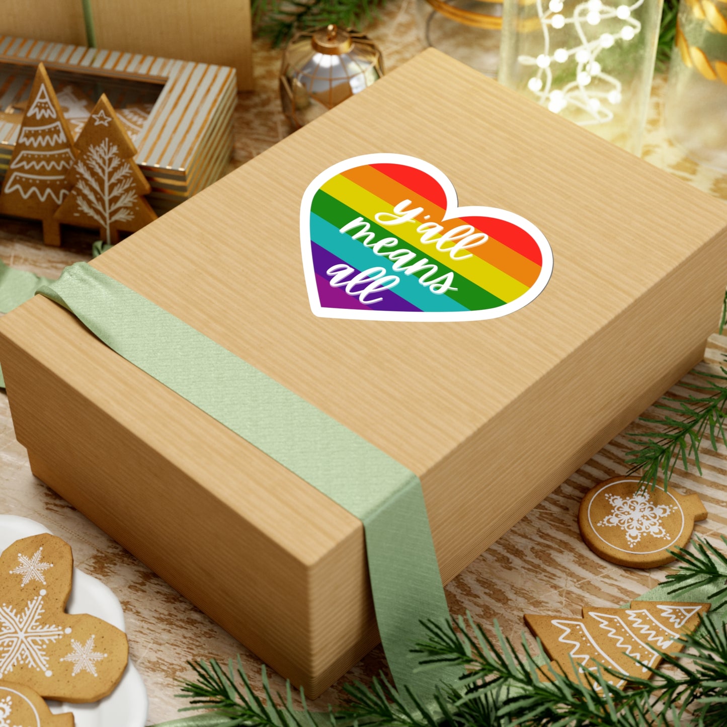 Y'all Means All Rainbow Heart Sticker