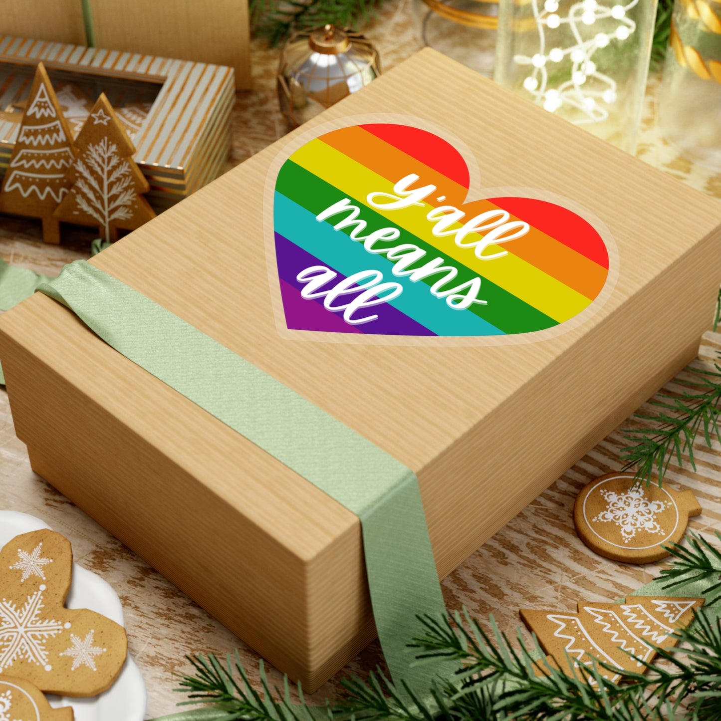 Y'all Means All Rainbow Heart Sticker