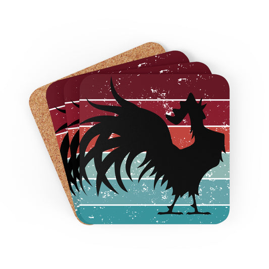 Garnet, Coral, & Teal Vintage Rooster Gamecock Coaster Set