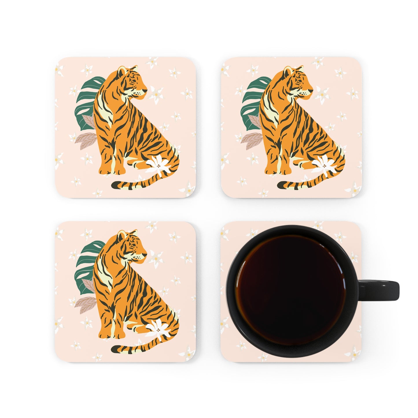 Boho Tiger & Lilies Coaster Set