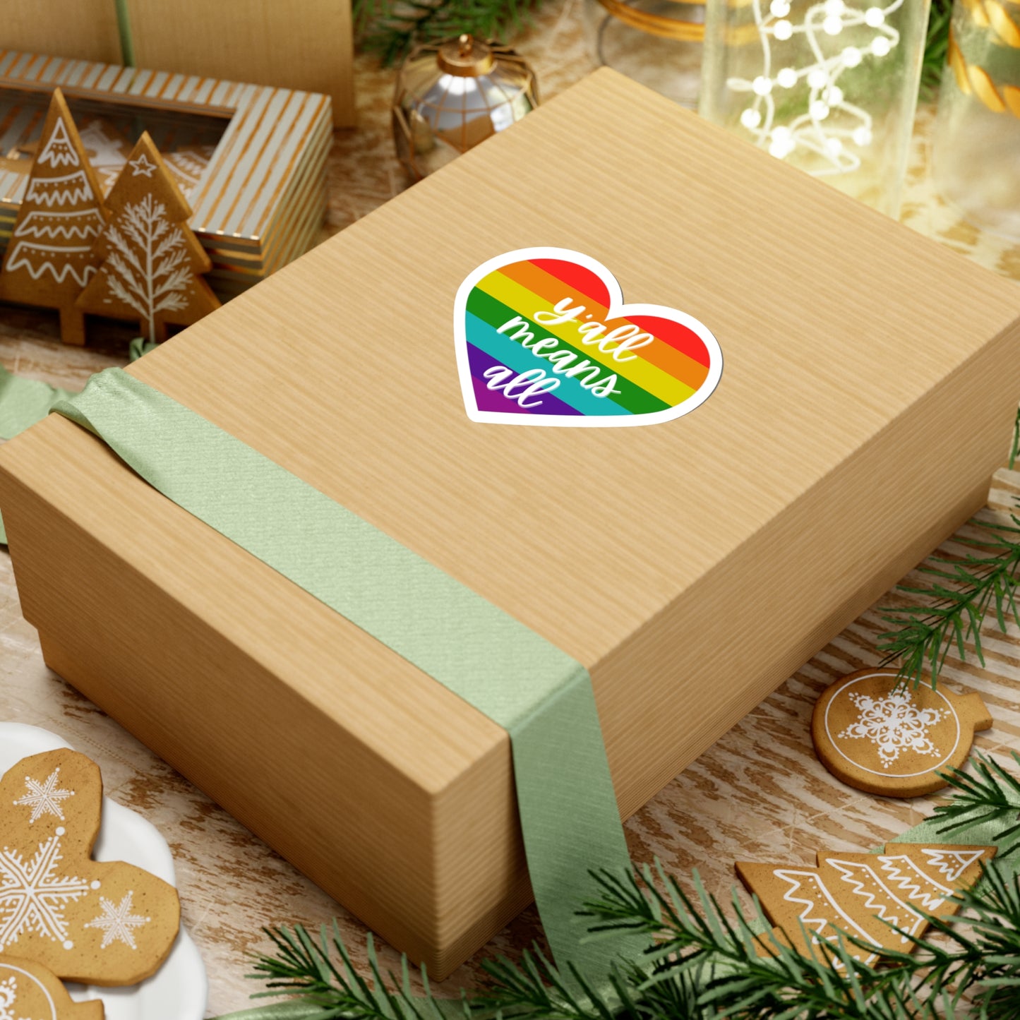 Y'all Means All Rainbow Heart Sticker