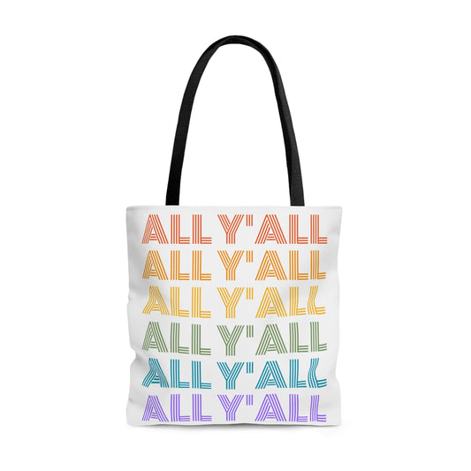 All Y'all Retro Rainbow Canvas Tote Bag