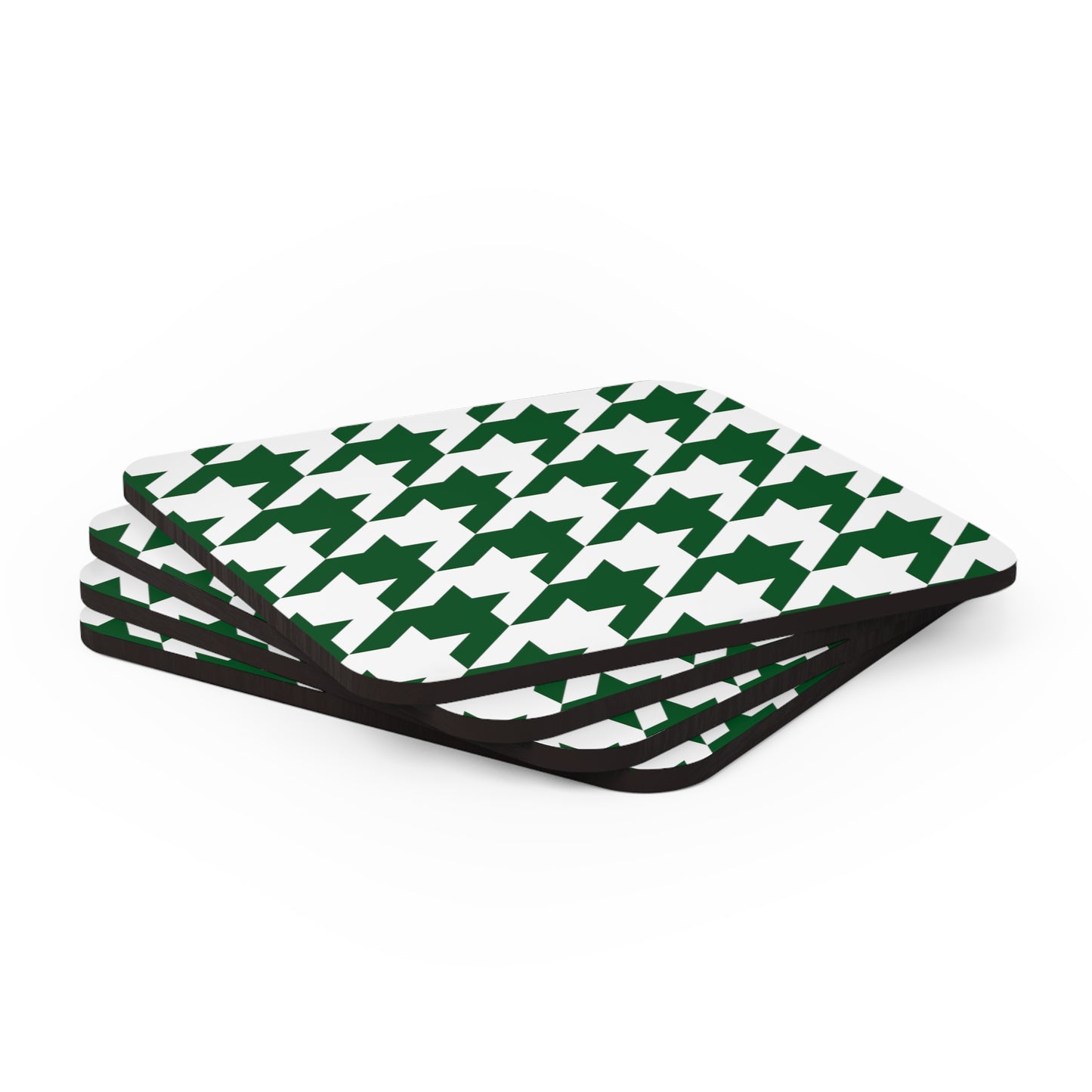 Green & White Houndstooth Coaster Set