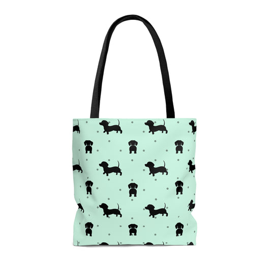 Mint & Black Dachshund Dot Tote Bag