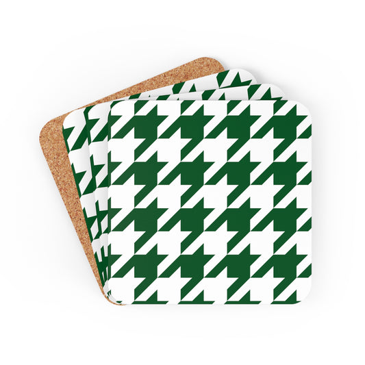 Green & White Houndstooth Coaster Set