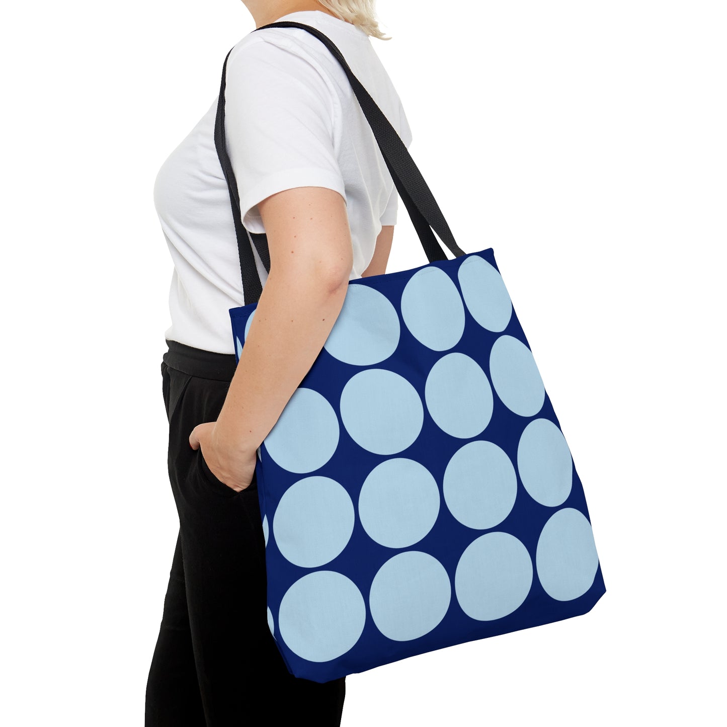 Navy & Sky Blue Circle Print Canvas Tote Bag