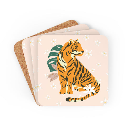 Boho Tiger & Lilies Coaster Set