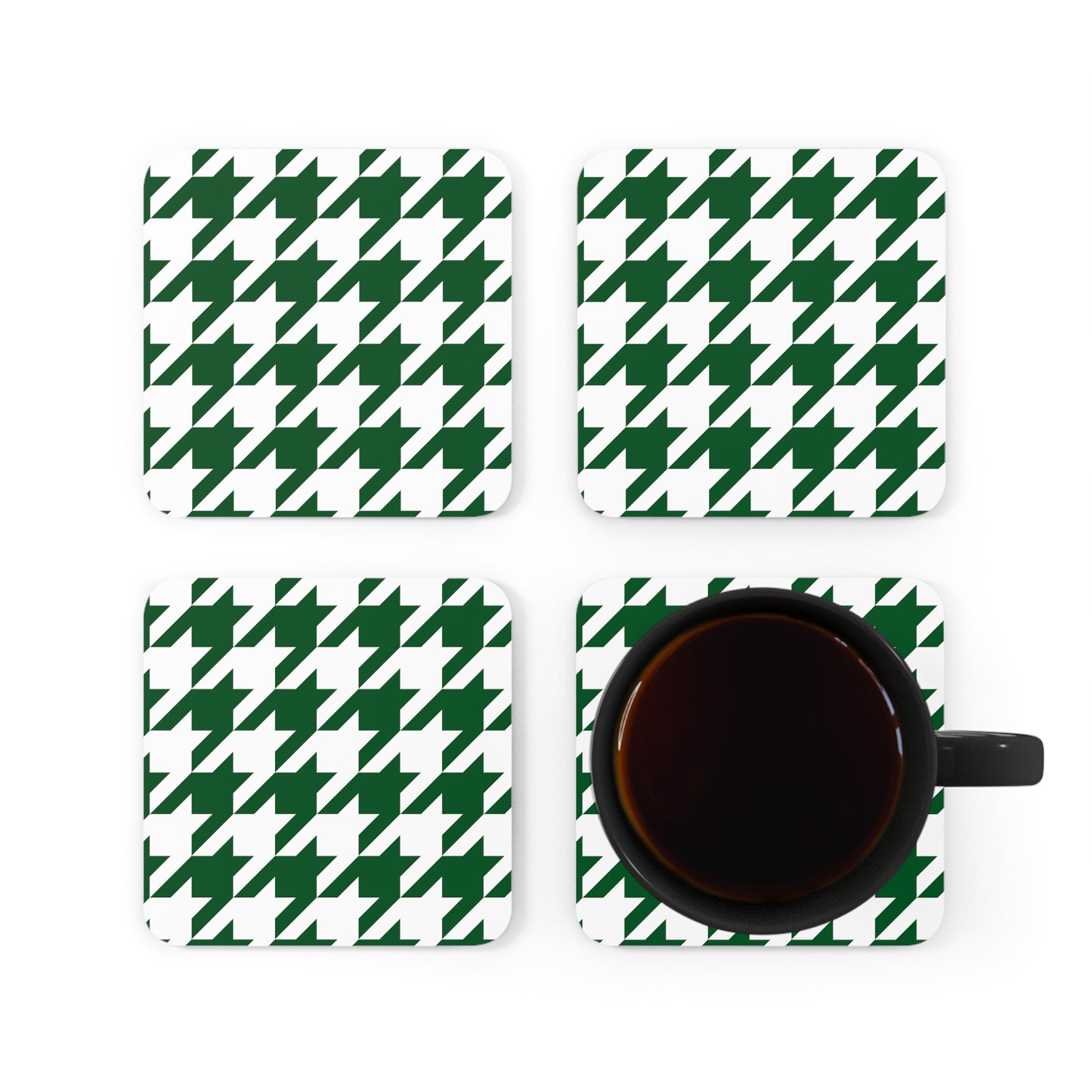 Green & White Houndstooth Coaster Set