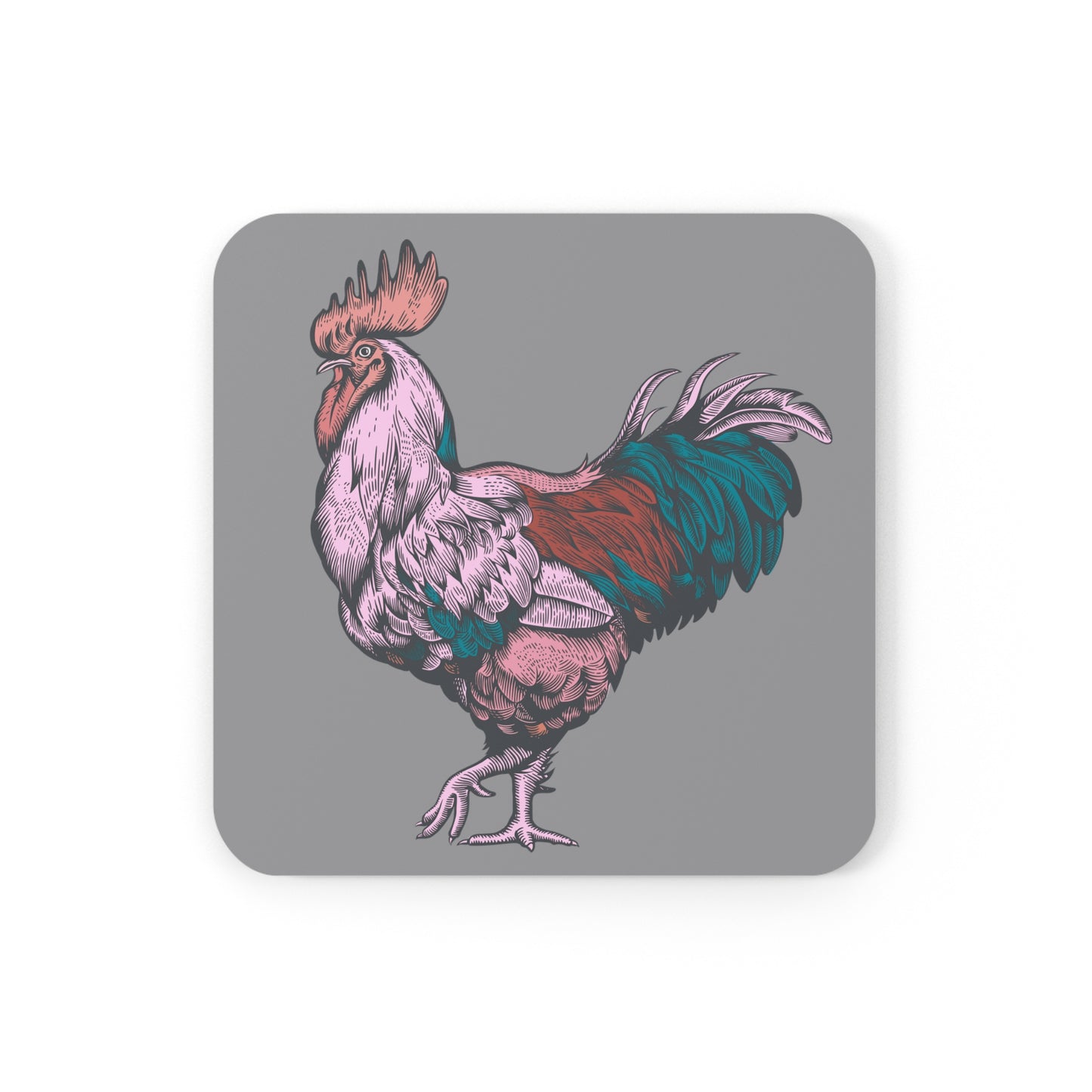 Pink & Turqoise Rooster Gamecock Coaster Set