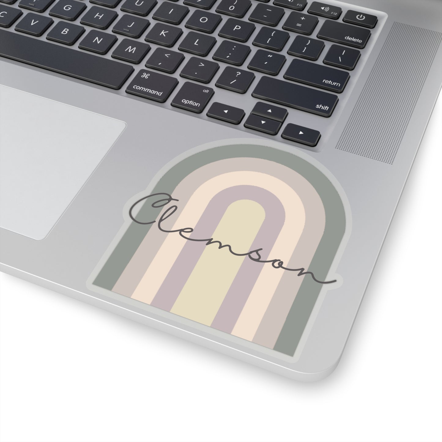 Clemson Gray Tone Retro Rainbow Kiss-Cut Sticker