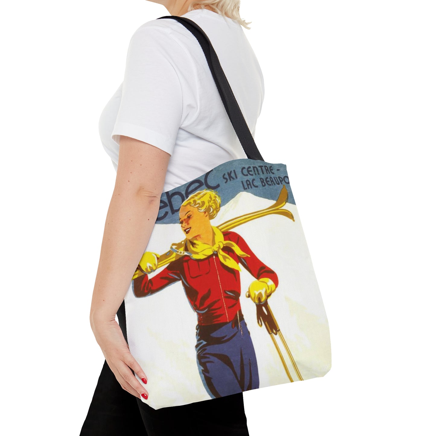Vintage Quebec Ski Lodge Canvas Tote Bag