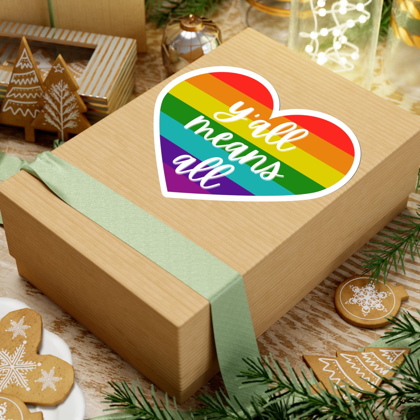 Y'all Means All Rainbow Heart Sticker