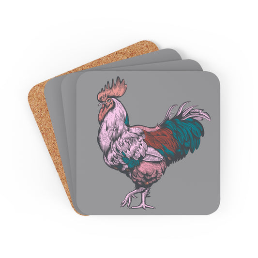 Pink & Turqoise Rooster Gamecock Coaster Set
