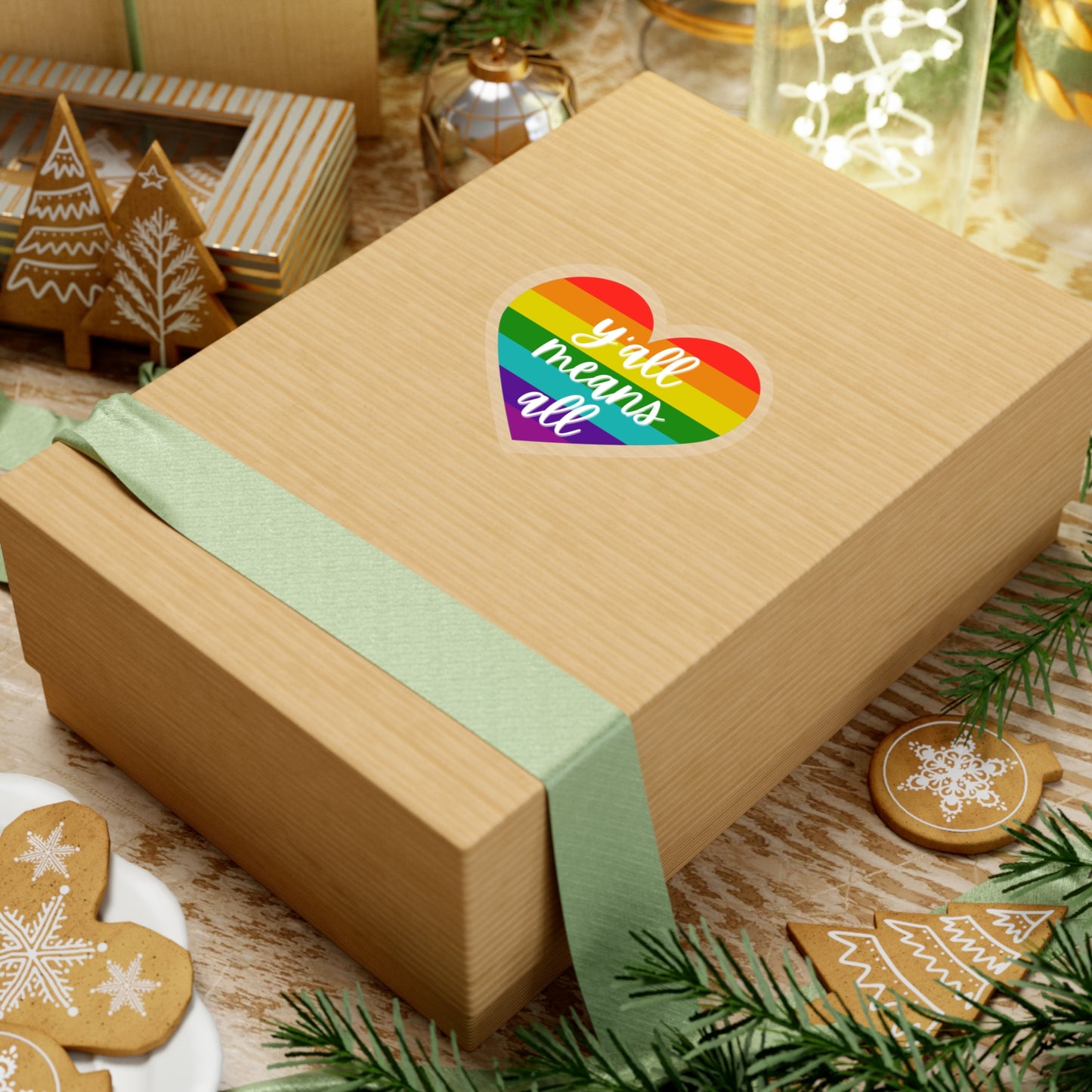 Y'all Means All Rainbow Heart Sticker