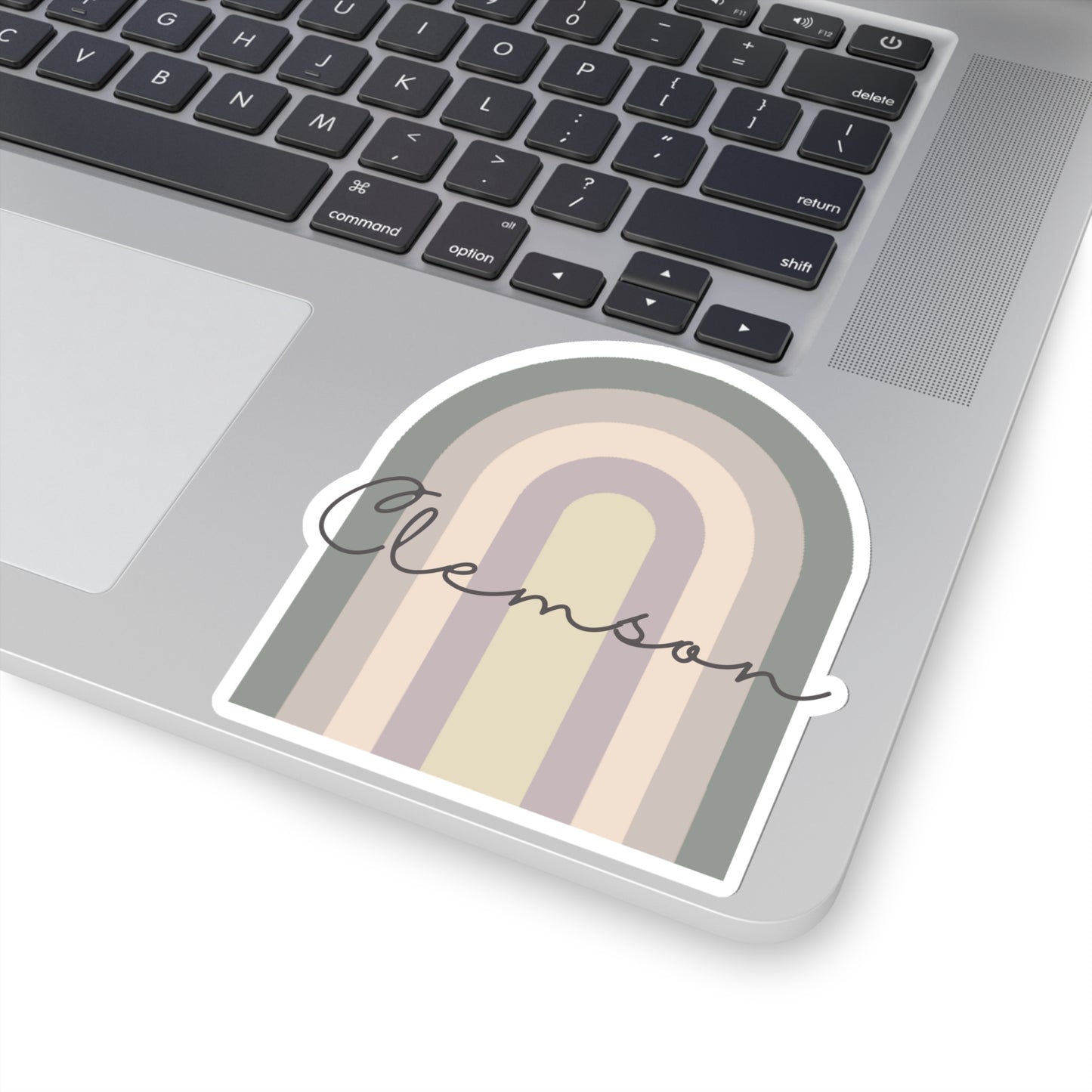 Clemson Gray Tone Retro Rainbow Kiss-Cut Sticker
