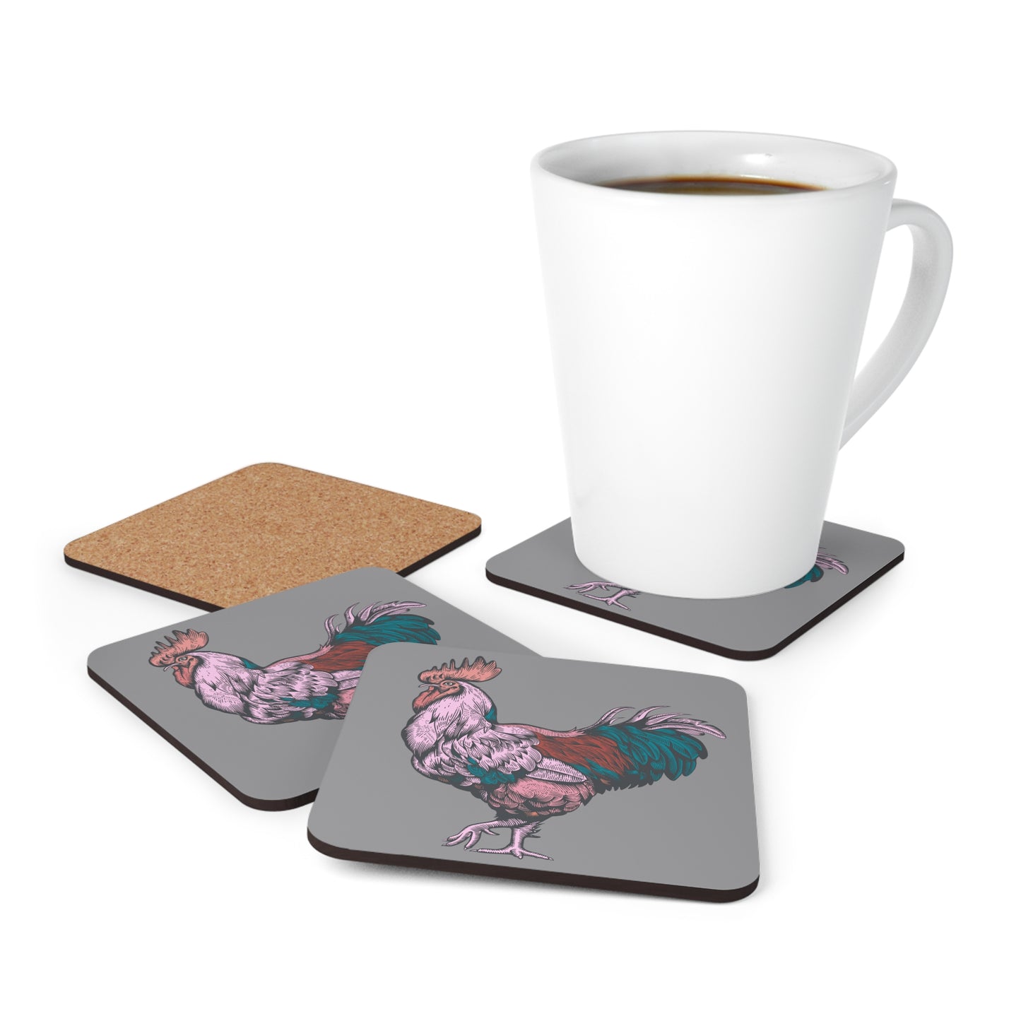 Pink & Turqoise Rooster Gamecock Coaster Set