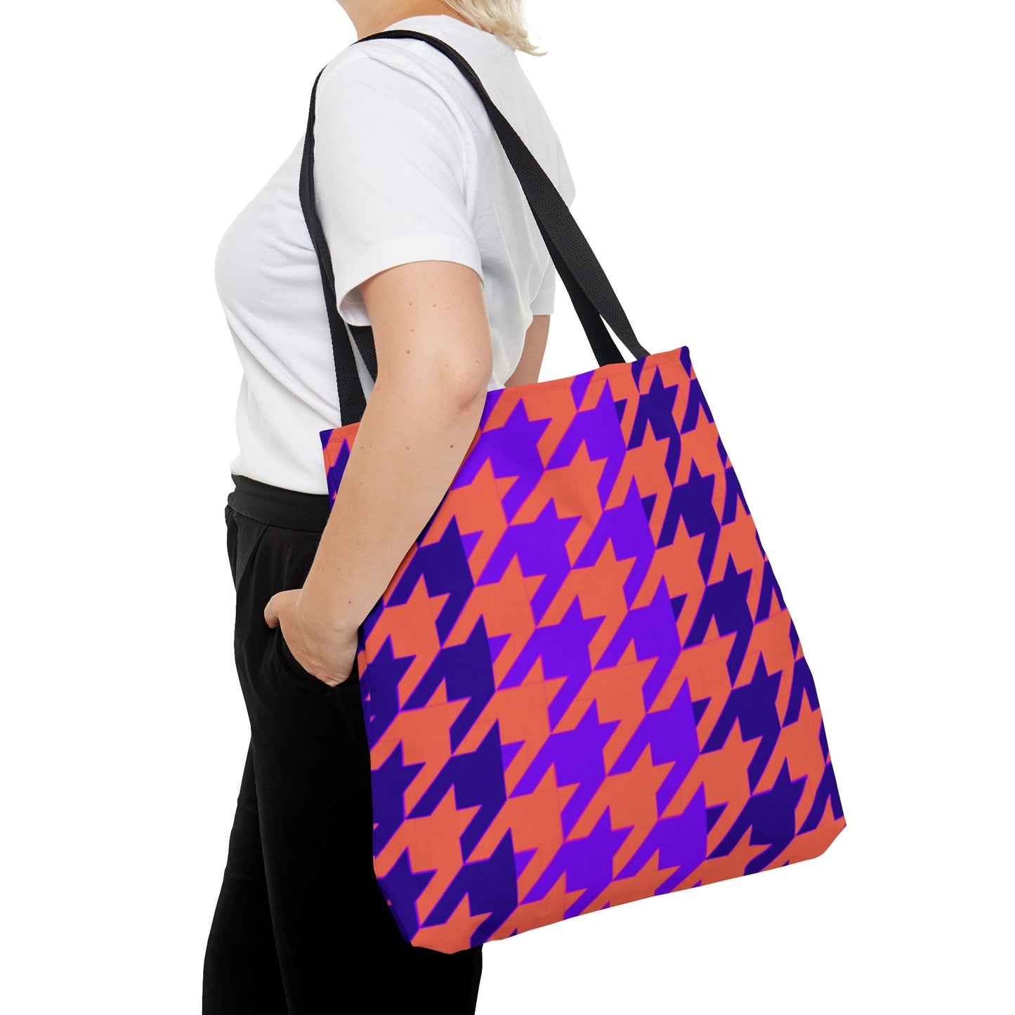 Purple & Orange Houndstooth Canvas Tote Bag