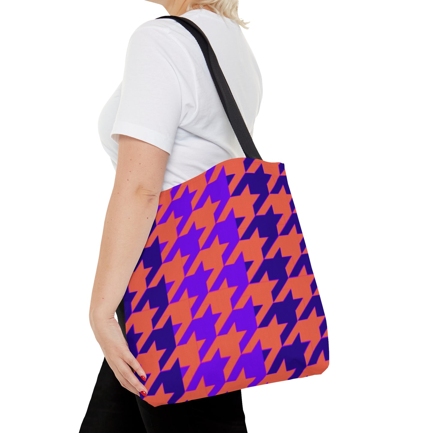 Purple & Orange Houndstooth Canvas Tote Bag