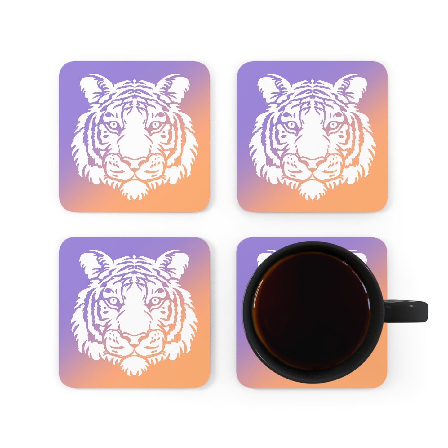 Purple & Orange Gradient Tiger Coaster Set