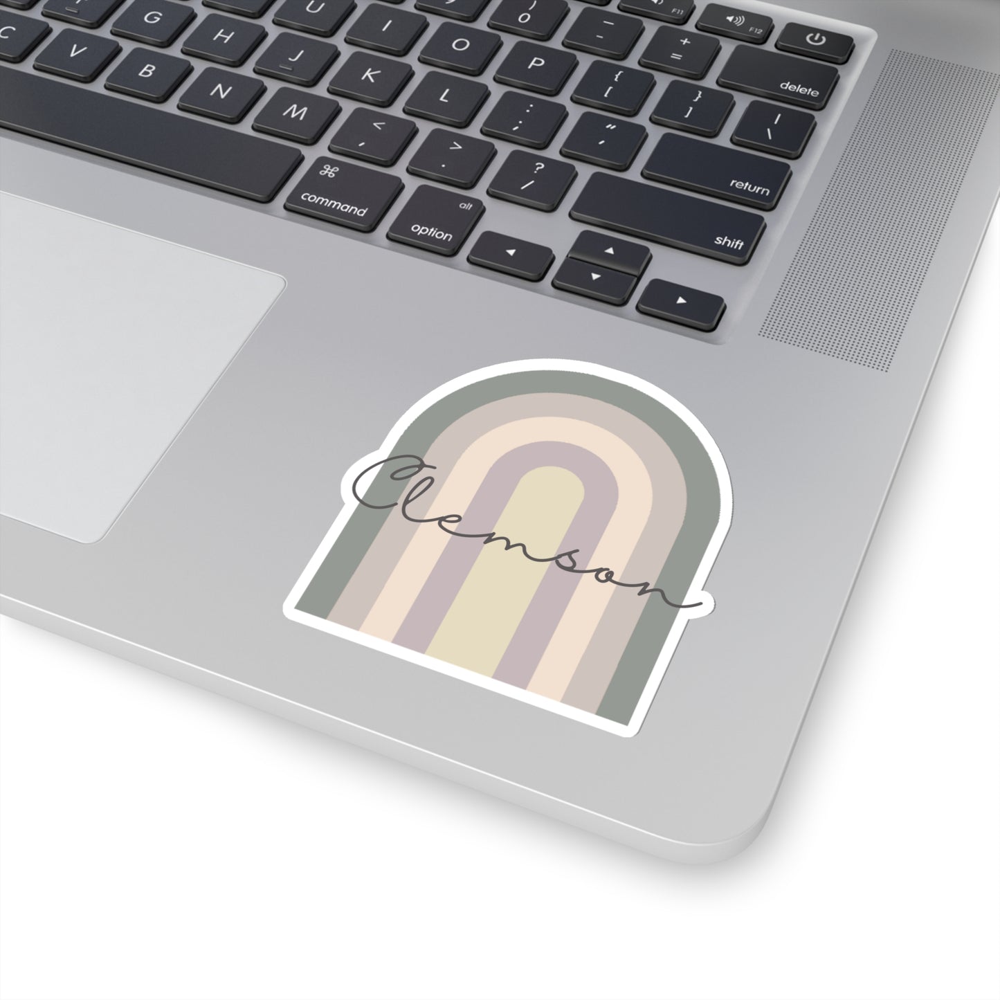 Clemson Gray Tone Retro Rainbow Kiss-Cut Sticker