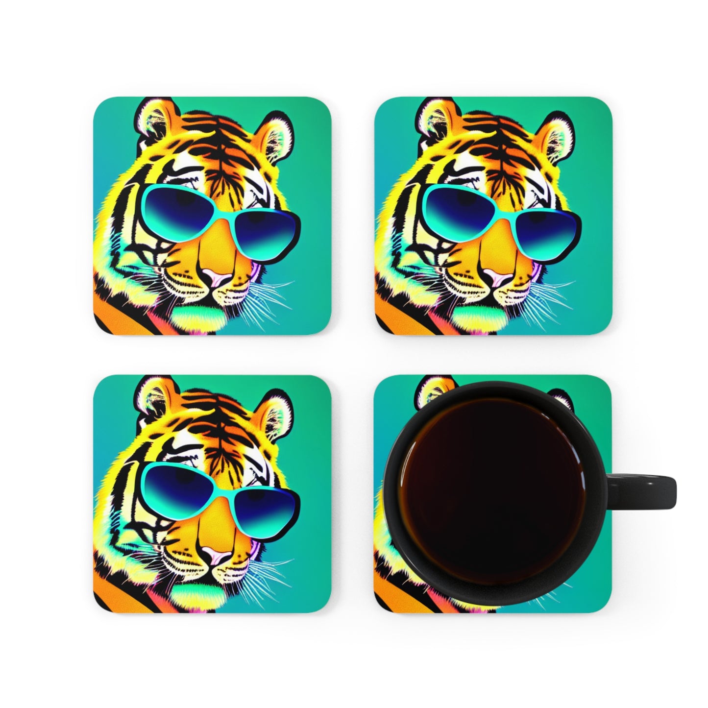 Neon & Teal Tiger Sunnies Coaster Set