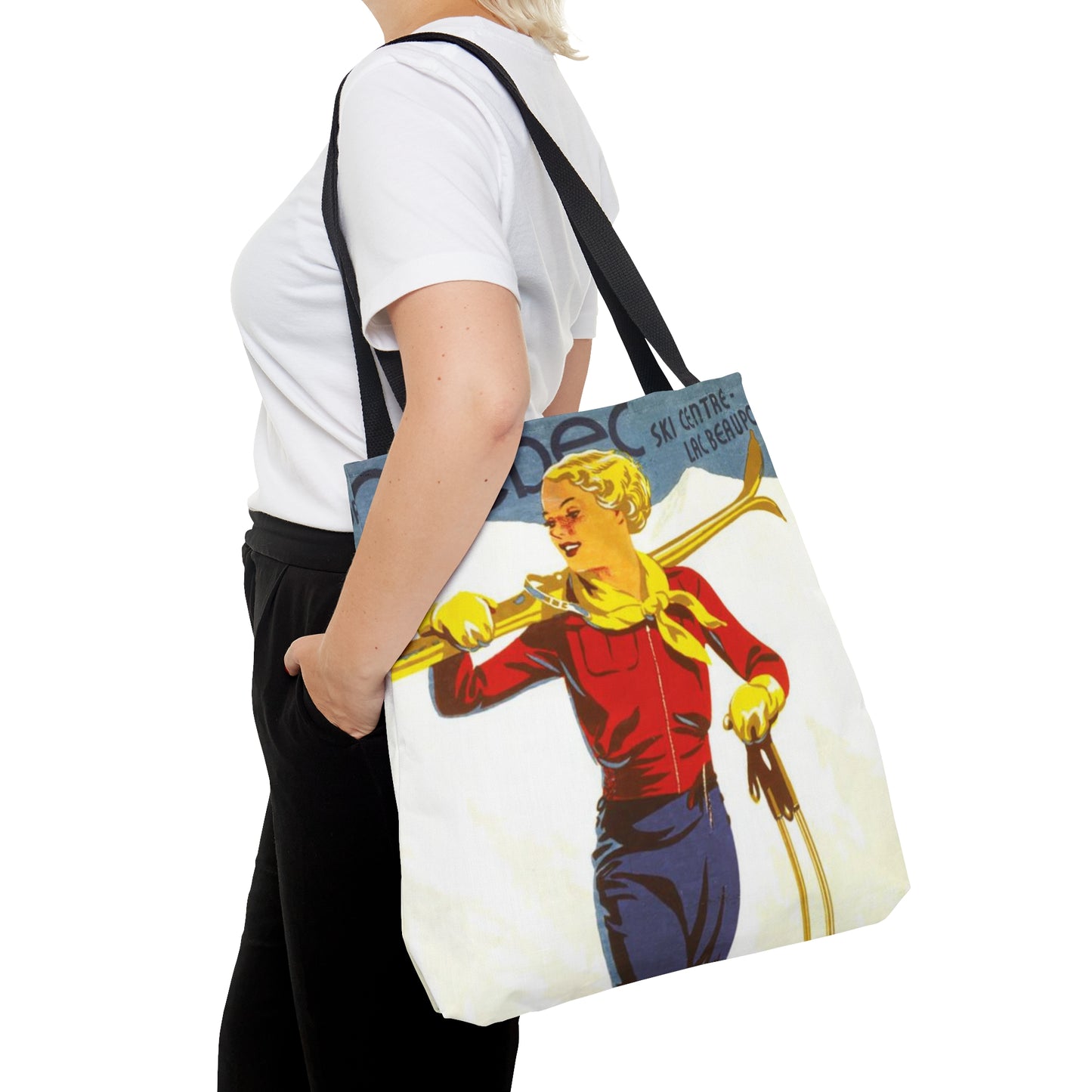 Vintage Quebec Ski Lodge Canvas Tote Bag