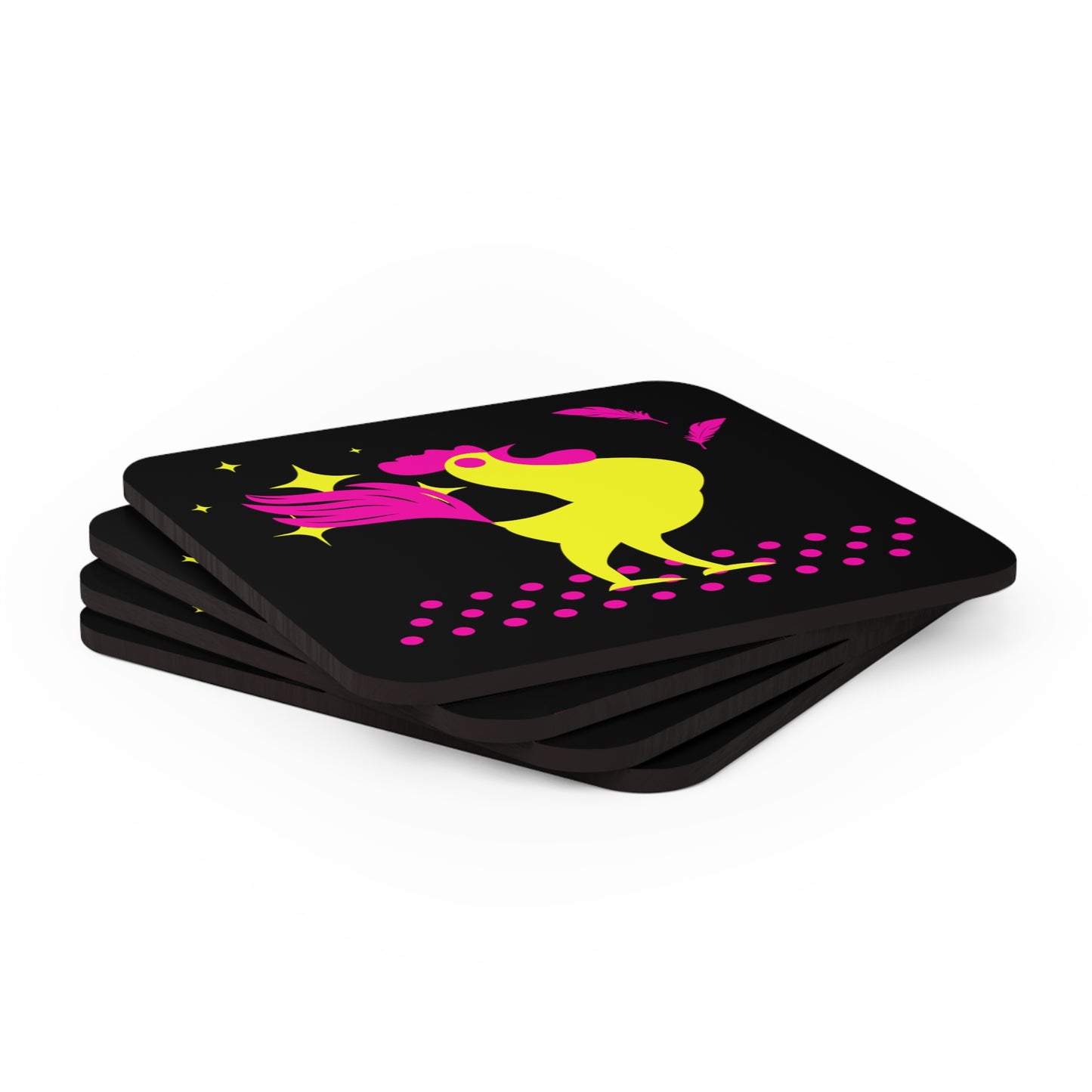 Hot Pink & Neon Yellow Rooster Gamecock Coaster Set