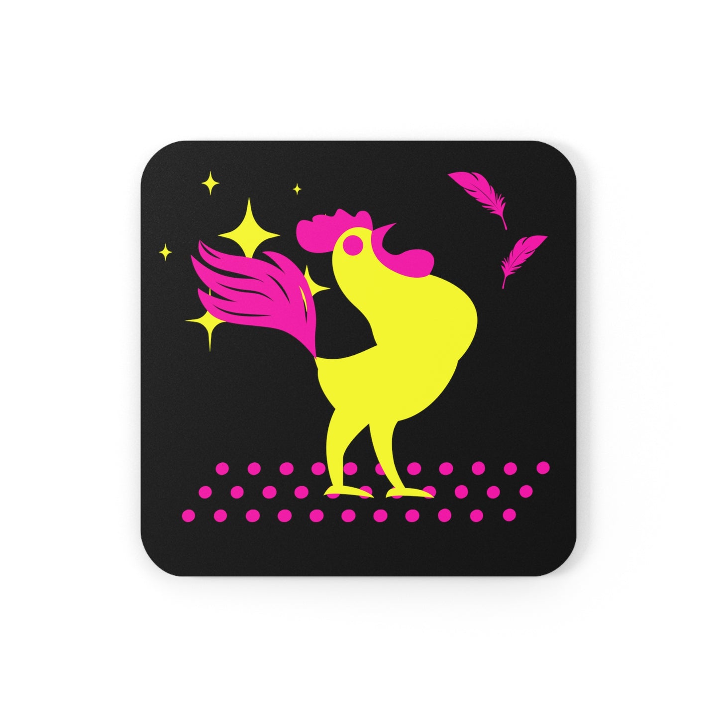 Hot Pink & Neon Yellow Rooster Gamecock Coaster Set