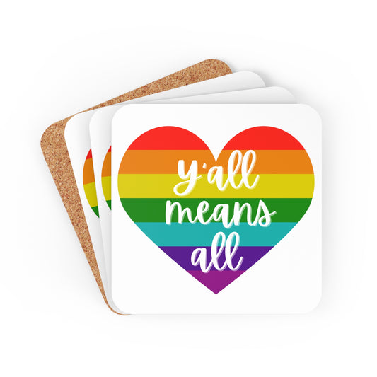 Y'all Means All Rainbow Heart Coaster Set