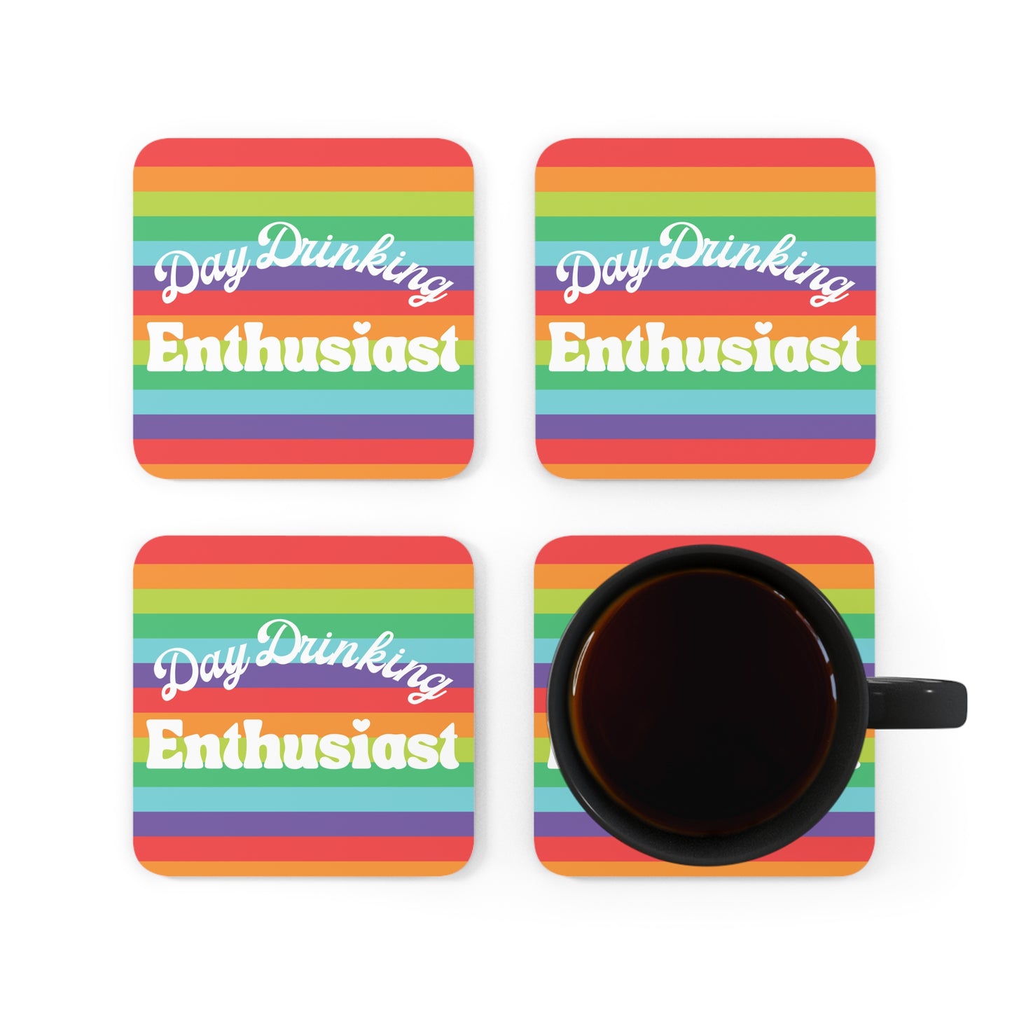 Day Drinking Enthusiast Tropical Rainbow Coaster Set
