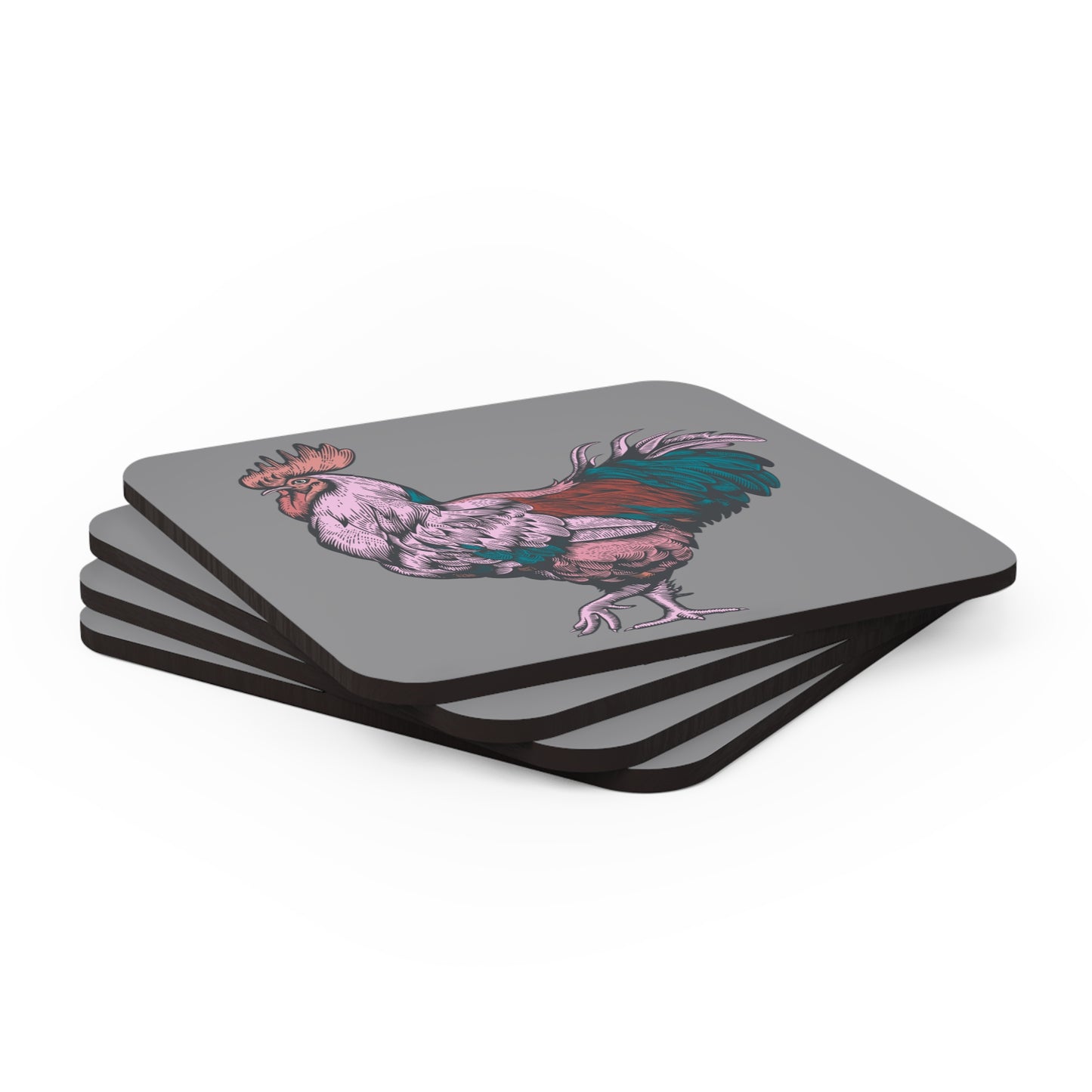 Pink & Turqoise Rooster Gamecock Coaster Set
