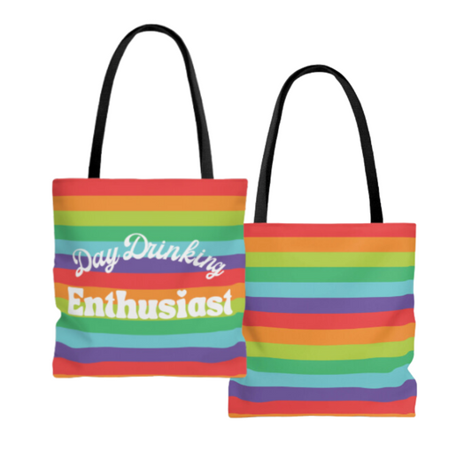 Day Drinking Enthusiast Tropical Rainbow Tote Bag