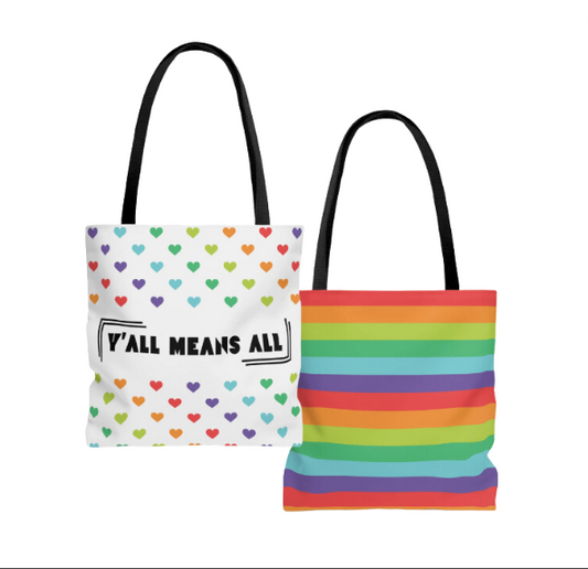 Y'all Means All Hearts Rainbow Canvas Tote Bag