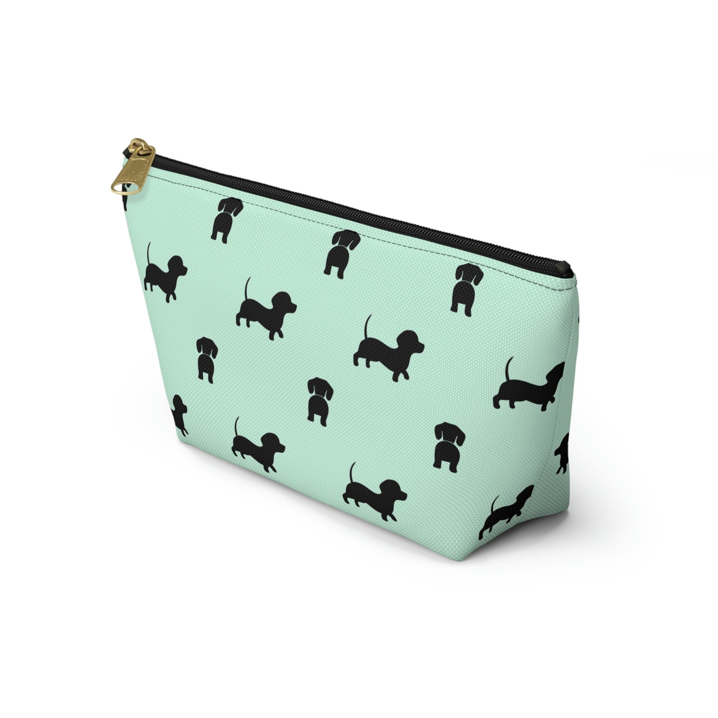 Mint & Black Dachshund Accessory Pouch with T-bottom - BowsAndArtsDesigns