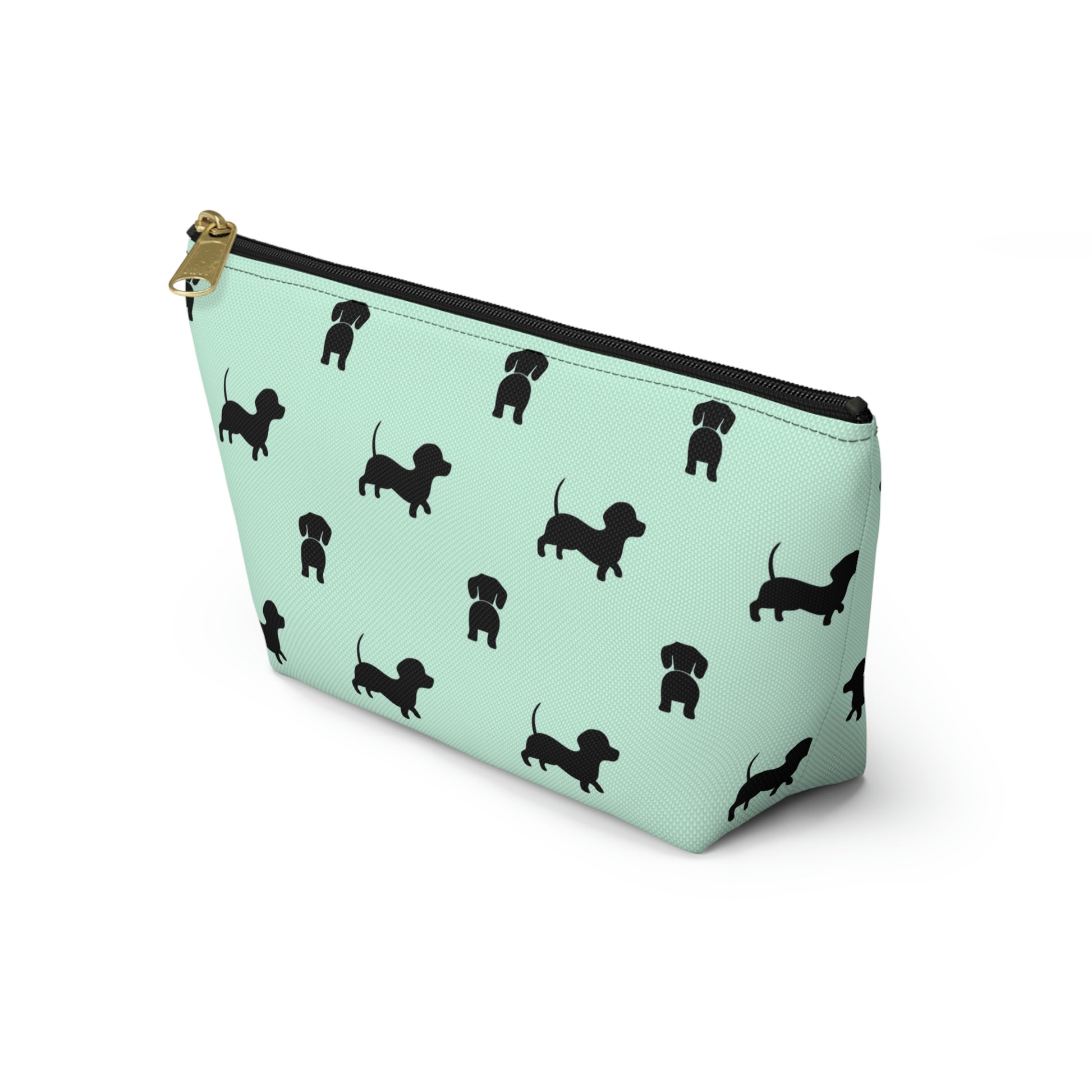 Mint & Black Dachshund Accessory Pouch with T-bottom - BowsAndArtsDesigns