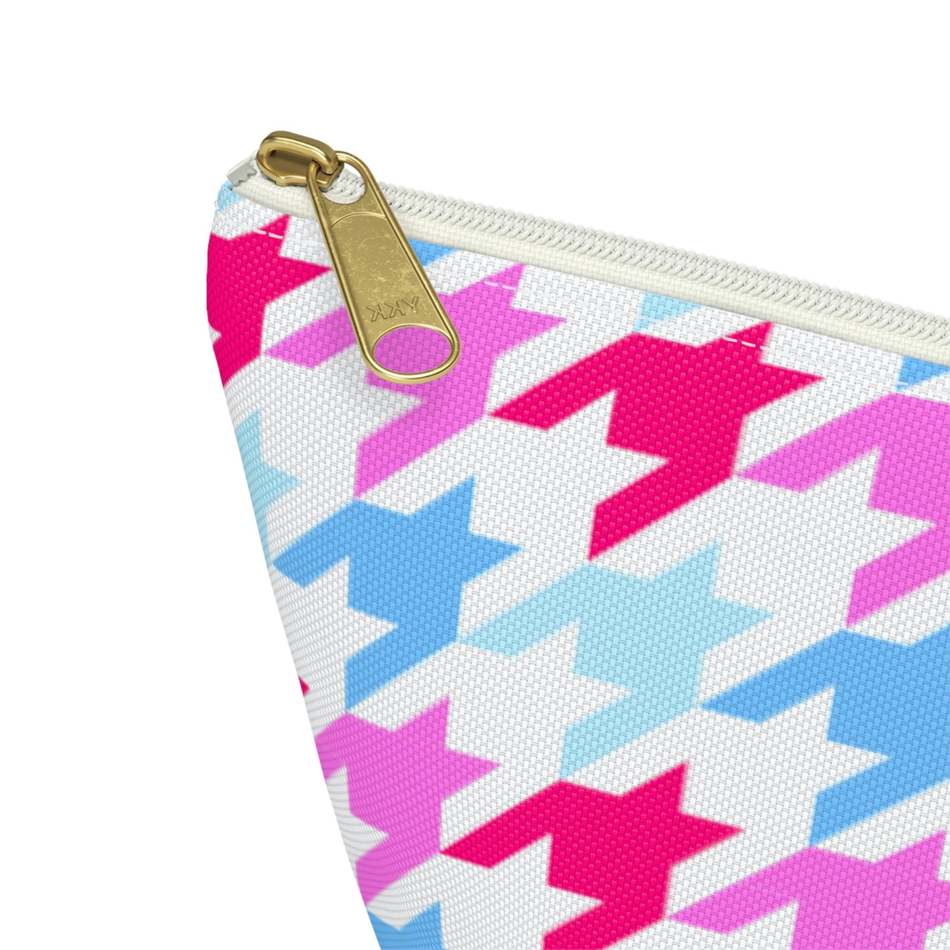 Blue & Pink Houndstooth Accessory Pouch with T-bottom - BowsAndArtsDesigns