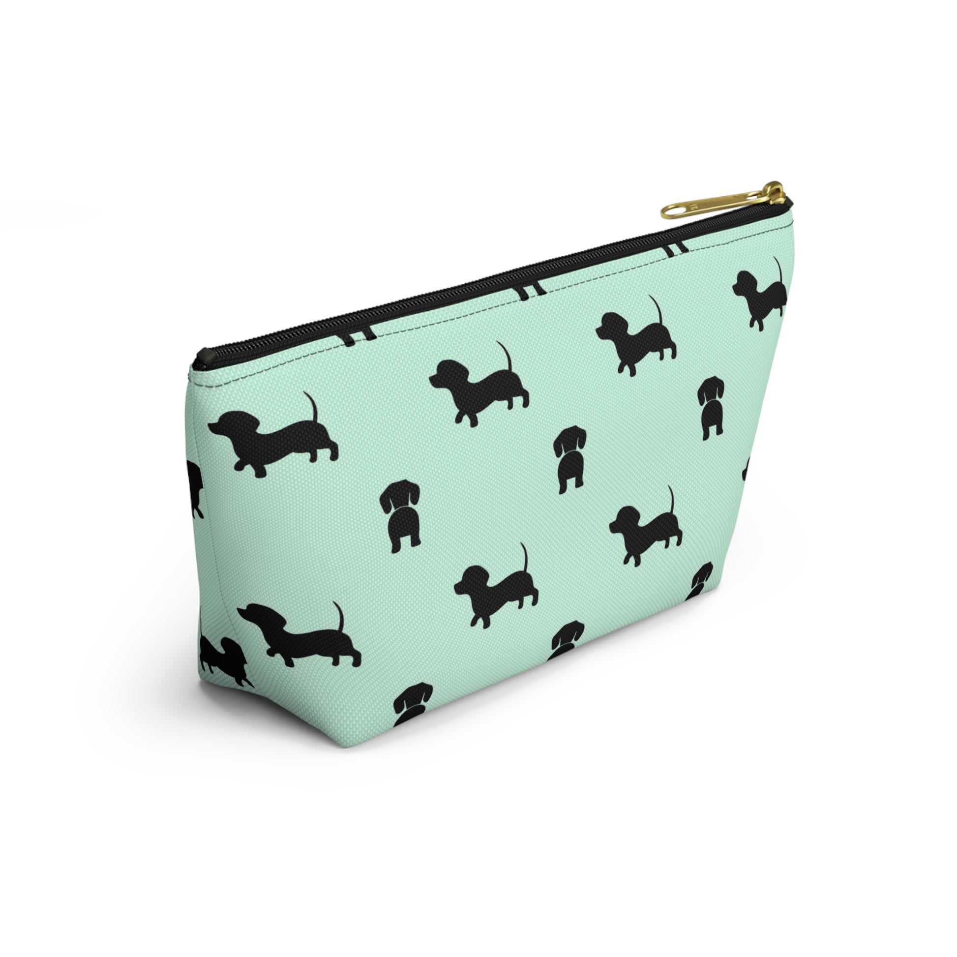 Mint & Black Dachshund Accessory Pouch with T-bottom - BowsAndArtsDesigns