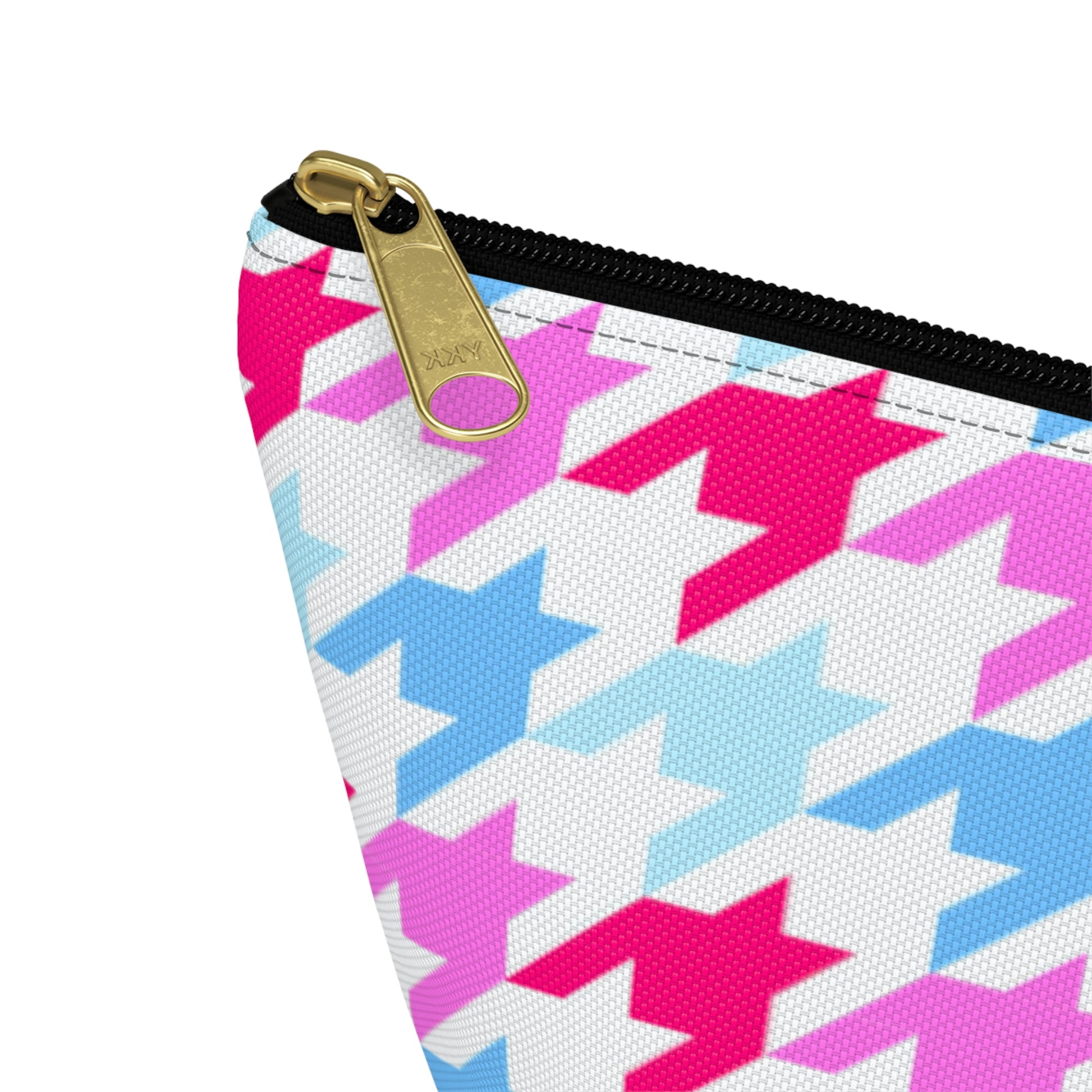 Blue & Pink Houndstooth Accessory Pouch with T-bottom - BowsAndArtsDesigns